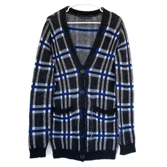 Zara Sweaters - Zara Black Blue White Plaid V Neck Cardigan